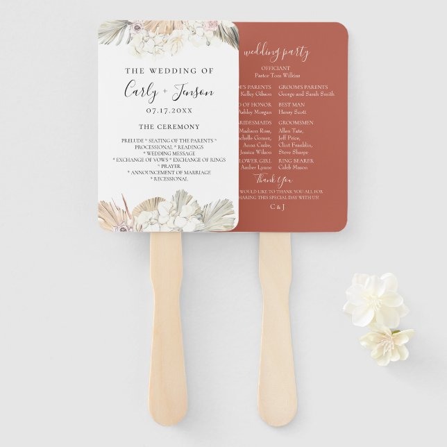 Boho-chic Botanical Wedding Program Hand Fans Fächer (Vorne und Hinten)