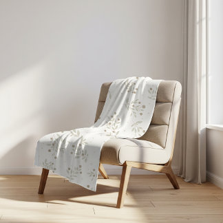 Boho Chic Botanisches Blätter- und Beerenmuster Sherpadecke
