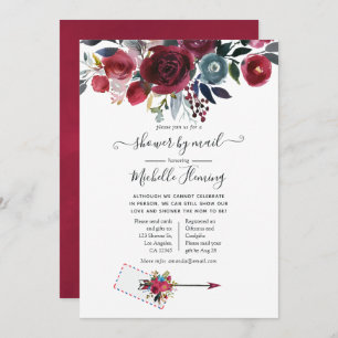 Boho Chic Burgundy and Navy Baby Shower by Mail Einladung