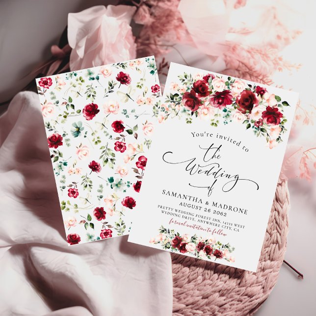 Boho Chic Burgundy Blush Roses Greenery Wedding Einladung (Von Creator hochgeladen)