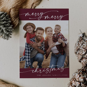 Boho Chic Burgundy Family Foto Niedlich Weihnachte Feiertagskarte