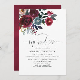 Boho Chic Burgundy & Navy Blumensippe und See Einladung