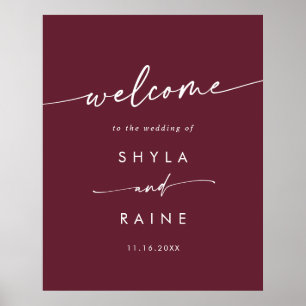 Boho Chic Burgundy Red DIY Wedding Welcome Sign Poster