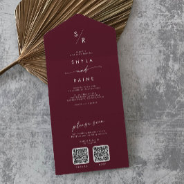 Boho Chic Burgundy Red Dual QR Code Wedding All In One Einladung
