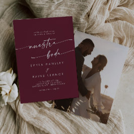 Boho Chic Burgundy Red Foto Spanish Wedding Einladung