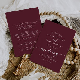 Boho Chic Burgundy Red Front and Back Wedding Einladung