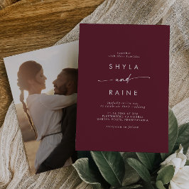 Boho Chic Burgundy Red Lässig Foto Wedding Einladung
