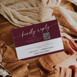 Boho Chic Burgundy Red Mail In und QR Code RSVP Karte