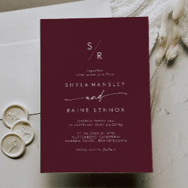 Boho Chic Burgundy Red Monogram Wedding Einladung