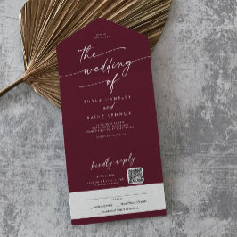 Boho Chic Burgundy Red QR Code Mail bei Hochzeit All In One Einladung