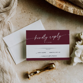 Boho Chic Burgundy Red Simple Wedding RSVP Karte