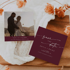 Boho Chic Burgundy Red Square Foto Zurück Save The Date