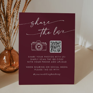 Boho Chic Burgundy Red Teilen Sie die Liebe QR Cod Sockelschild