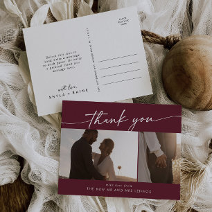 Boho Chic Burgundy Red Wedding Foto Vielen Dank Postkarte