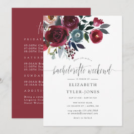 Boho Chic Burgundy und Navy Bachelorette Weekend Einladung