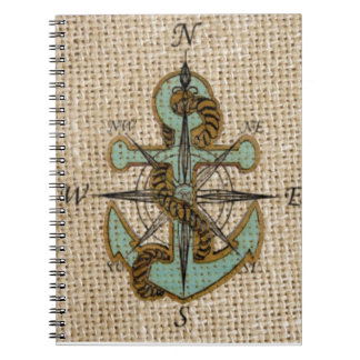Boho chic burlap nautischer Kompass Blue Anker Notizblock