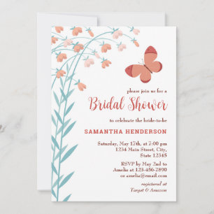 Boho Chic Butterfly Floral Elegantes Brautparty Einladung
