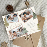 Boho Chic Christmas 3 Foto Collage Pine Trees Feiertagspostkarte<br><div class="desc">Begrüßen Sie Ihren Freunden und Ihren Lieben einen ruhigen, fröhlichen und erholsamen Urlaub mit dieser modernen, eleganten Weihnachtsgrüßkarte, die drei schöne Fotos Ihrer Familie in einer außergewöhnlichen Collage mit handgemalten Aquarellkiefern umfasst. (Die Platzierung Fotos sind von Pexeln fotografiert von Ketut Subiyanto und nur für Probe. Bitte ersetzen Sie es mit...</div>
