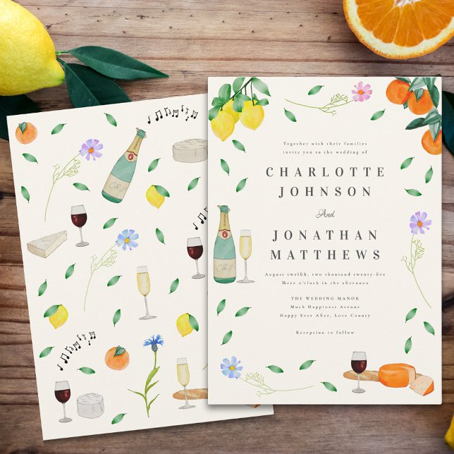 Boho Chic Citrus Rustic Summer Wedding Einladung (Boho chic citrus wildflower wedding invitation )