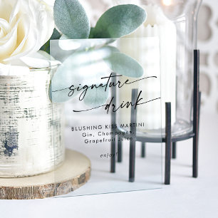 Boho Chic Clear Acrylic Wedding Signature Drink Acrylschild