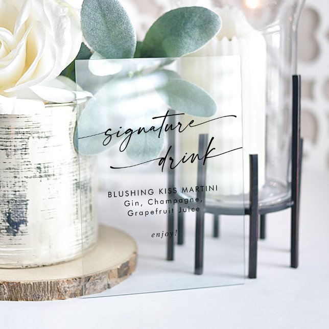 Boho Chic Clear Acrylic Wedding Signature Drink Acrylschild (Boho Chic Clear Acrylic Wedding Signature Drink Acrylic Sign)