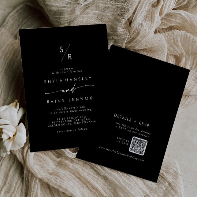 Boho Chic COLOR EDITABLE Monogram QR Code Wedding Einladung (Von Creator hochgeladen)