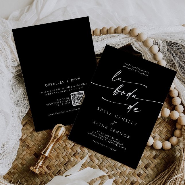 Boho Chic COLOR EDITABLE QR Code Spanish Wedding Einladung (Von Creator hochgeladen)