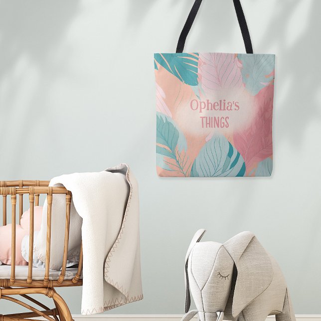 Boho Chic Coral Pink Türkis Blätter Name Baby (Von Creator hochgeladen)