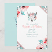 Boho Chic Cow Skull Floral Geburtstag Einladung