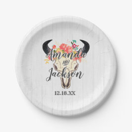 Boho Chic Cow Skull Floral Rustic Wedgram Pappteller