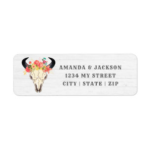 Boho Chic Cow Skull Floral Wedding Rücksendeadress