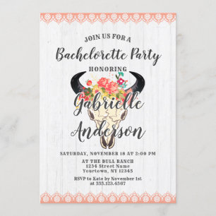 Boho Chic Cow Skull Junggeselinnen-Abschied Einlad Einladung