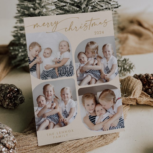 Boho Chic Cream Gold Family Multi Foto Weihnachten (Von Creator hochgeladen)