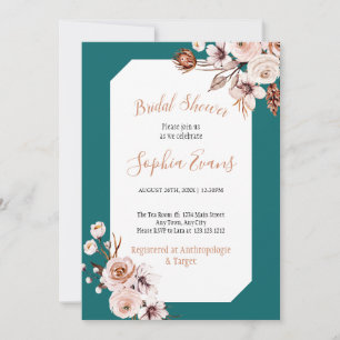 Boho Chic Cream und Brown Floral Brautparty Einladung