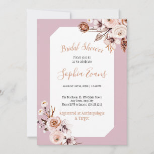 Boho Chic Cream und Brown Floral Brautparty Inv Einladung