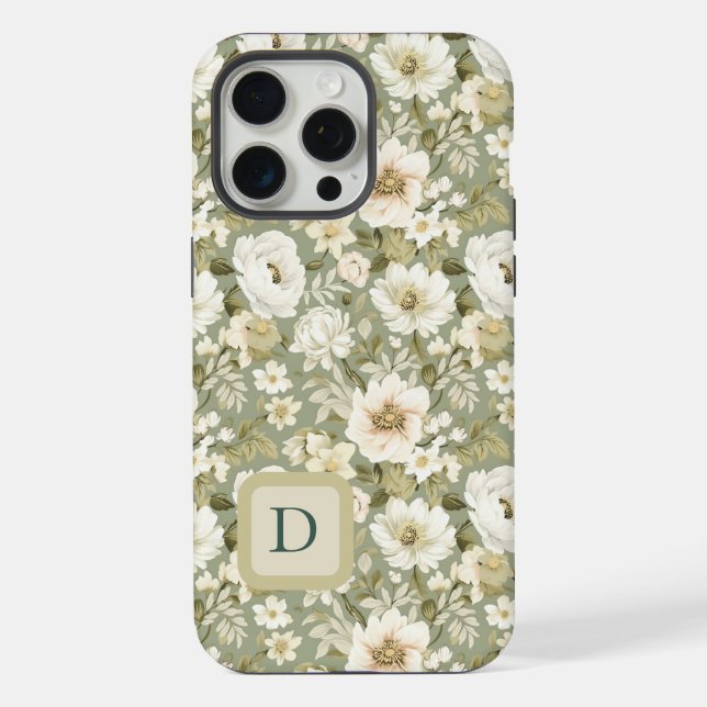 Boho Chic Creme und Salbei Grün Botanische Blumen iPhone Hülle (Rückseite)