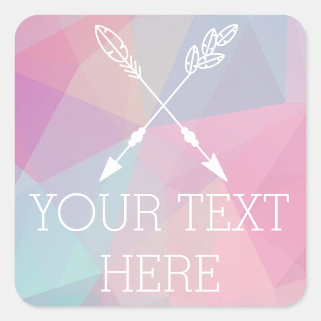 Boho Chic Crossed Arrows Pastell Polygonal Bohemis Quadratischer Aufkleber (Vorderseite)
