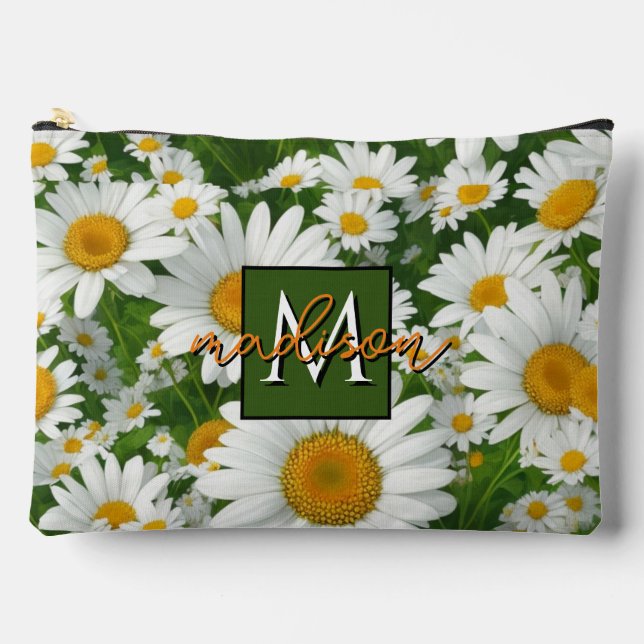 Boho chic daisme Muster weiß Blumen personalisiere Zubehörtasche (Vorderseite)
