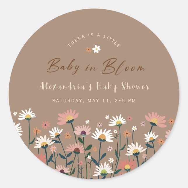 Boho Chic Daisy Baby in Bloom Shower Sticker (Vorderseite)