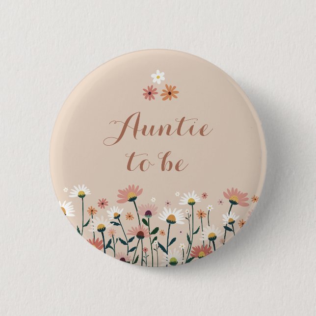 Boho Chic Daisy Floral Baby Shower Auntie To Be Button (Vorderseite)
