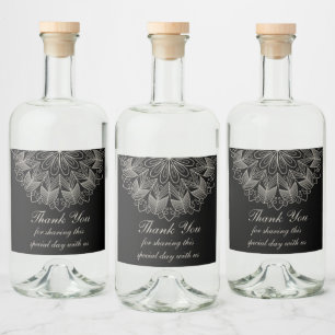 Boho Chic Dankeschön Mandala Indische Schwarze Hoc Alkoholflaschenetikett