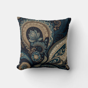 Boho Chic Dark Blue Paisley Pattern Kissen