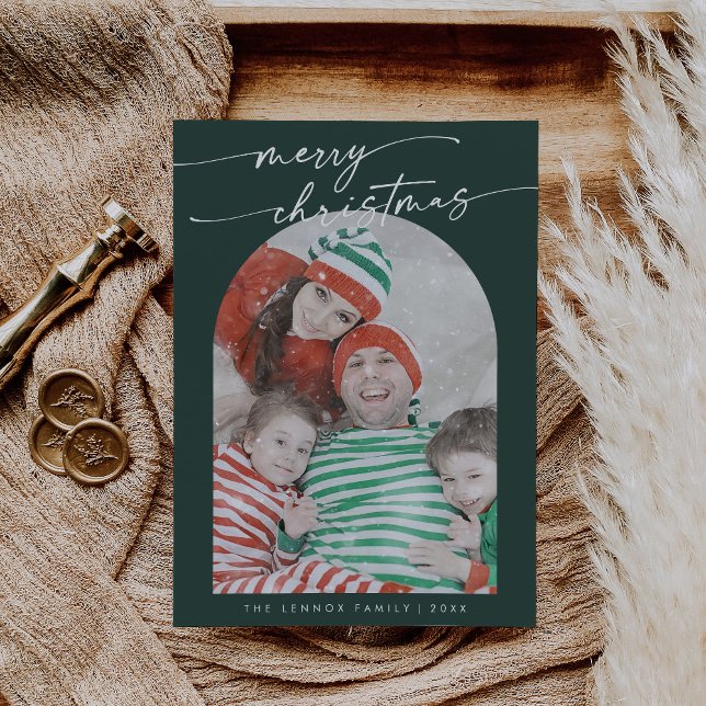 Boho Chic Dark Green Fun Family Foto Weihnachten (Von Creator hochgeladen)