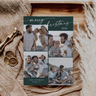 Boho Chic Dark Green Xmas Foto Einzigartiges Weihn Feiertagskarte