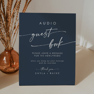 Boho Chic Dark Navy Blue Audio Guestbook Wedding Sockelschild