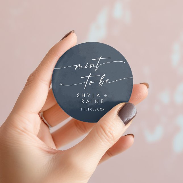 Boho Chic Dark Navy Blue Minze zu sein Lieblingsau Runder Aufkleber (Boho Chic Dark Navy Blue Mint To Be Favor Sticker)
