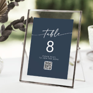 Boho Chic Dark Navy Blue QR Code Tischnummern