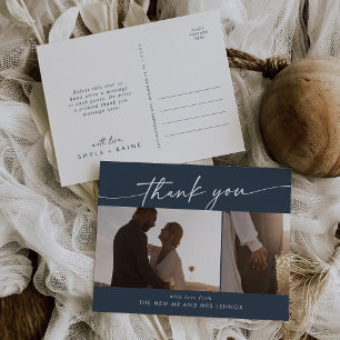 Boho Chic Dark Navy Blue Wedding Foto Vielen Dank Postkarte