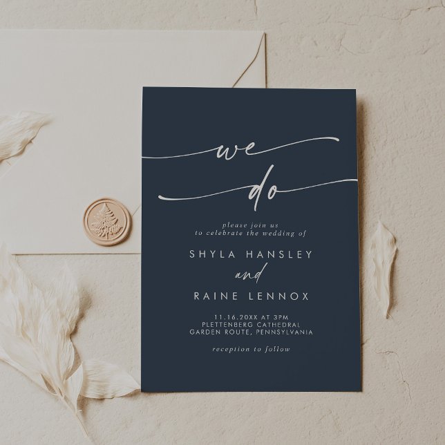 Boho Chic Dark Navy Blue Wir machen Hochzeit Einladung (Von Creator hochgeladen)