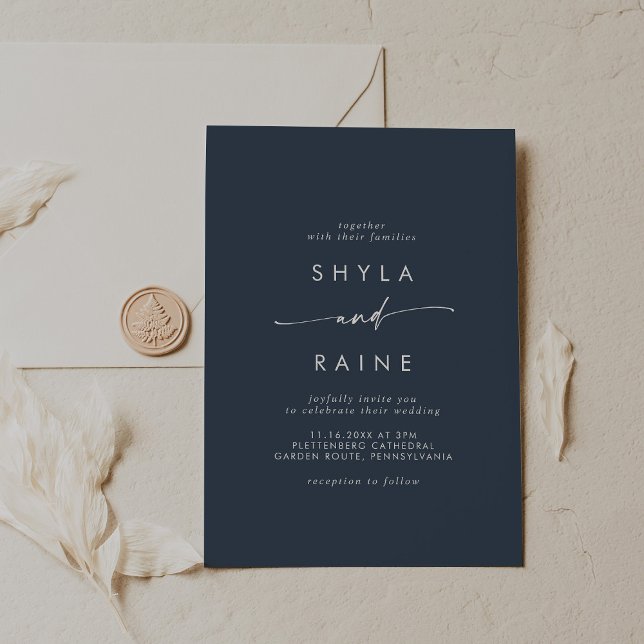 Boho Chic Dark Navy Lässige Hochzeit Einladung (Von Creator hochgeladen)